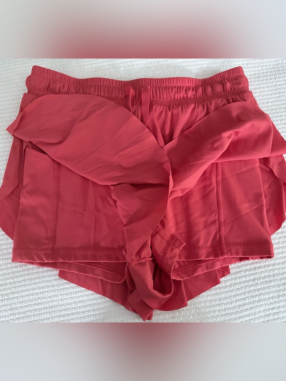 Coral Ribbed Drawstring Shorts - Picture 2 of 4